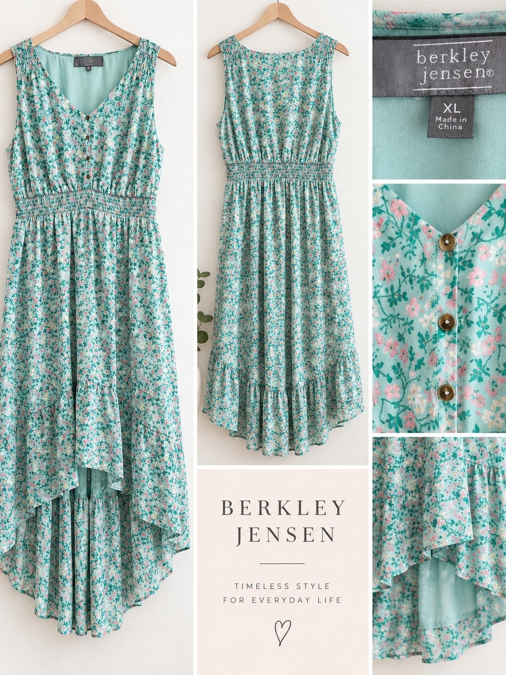 Berkley Jensen Floral High Low Midi Maxi Dress Smocked Waist XL